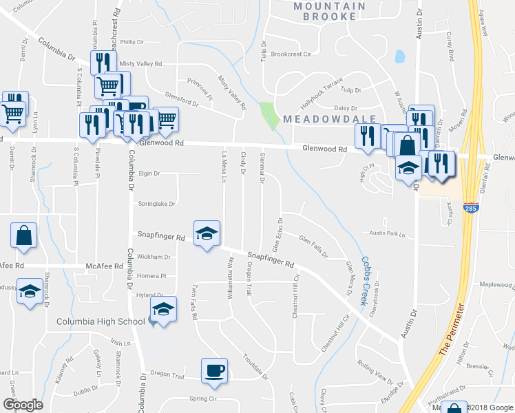 map of restaurants, bars, coffee shops, grocery stores, and more near 1902 Cindy Drive in Decatur