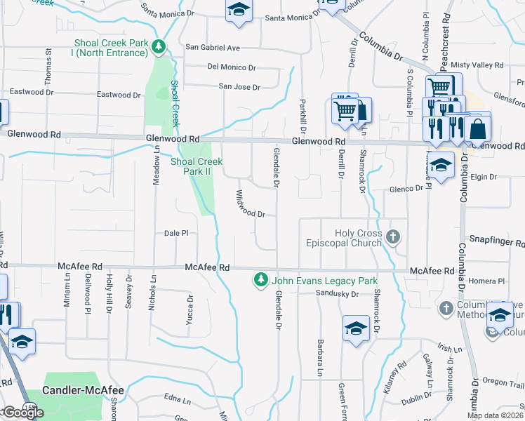 map of restaurants, bars, coffee shops, grocery stores, and more near 1909 Glendale Drive in Decatur