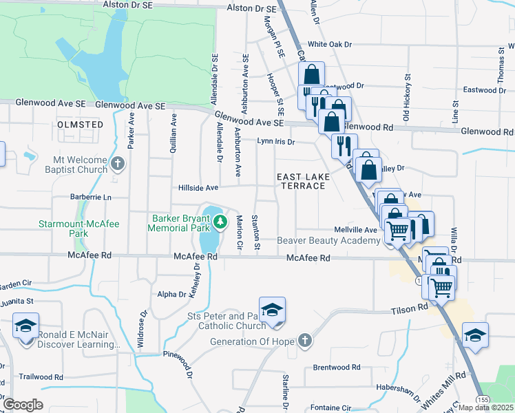 map of restaurants, bars, coffee shops, grocery stores, and more near 2386 Elldale Avenue in Decatur