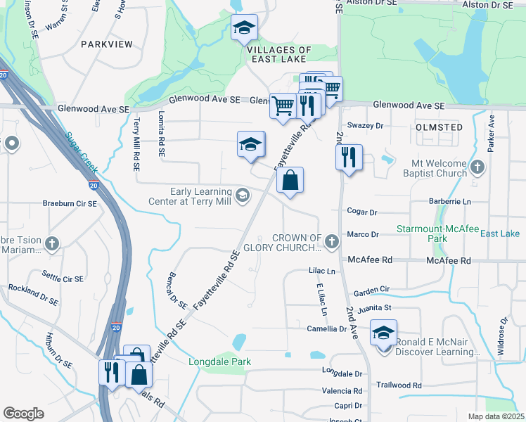map of restaurants, bars, coffee shops, grocery stores, and more near 788 Fayetteville Road Southeast in Atlanta