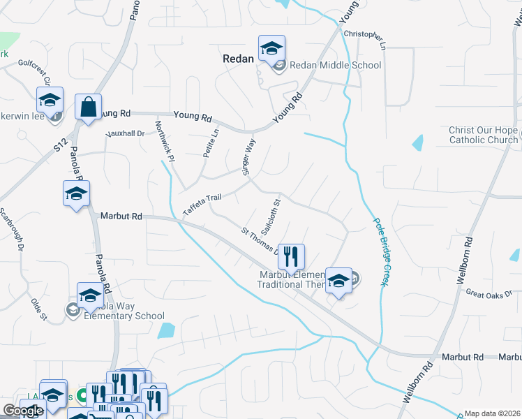 map of restaurants, bars, coffee shops, grocery stores, and more near 1894 Hemming Way in Lithonia