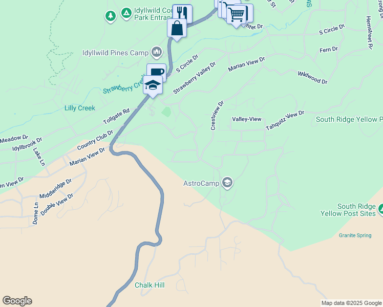 map of restaurants, bars, coffee shops, grocery stores, and more near 54143 Linger Lane in Idyllwild-Pine Cove