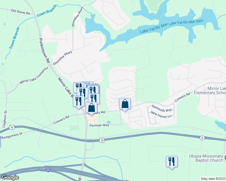 map of restaurants, bars, coffee shops, grocery stores, and more near 2656 Neighborhood Walk in Villa Rica