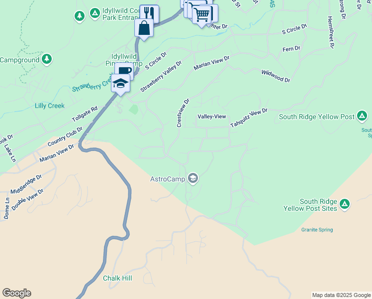 map of restaurants, bars, coffee shops, grocery stores, and more near 26790 Saunders Meadow Road in Idyllwild-Pine Cove