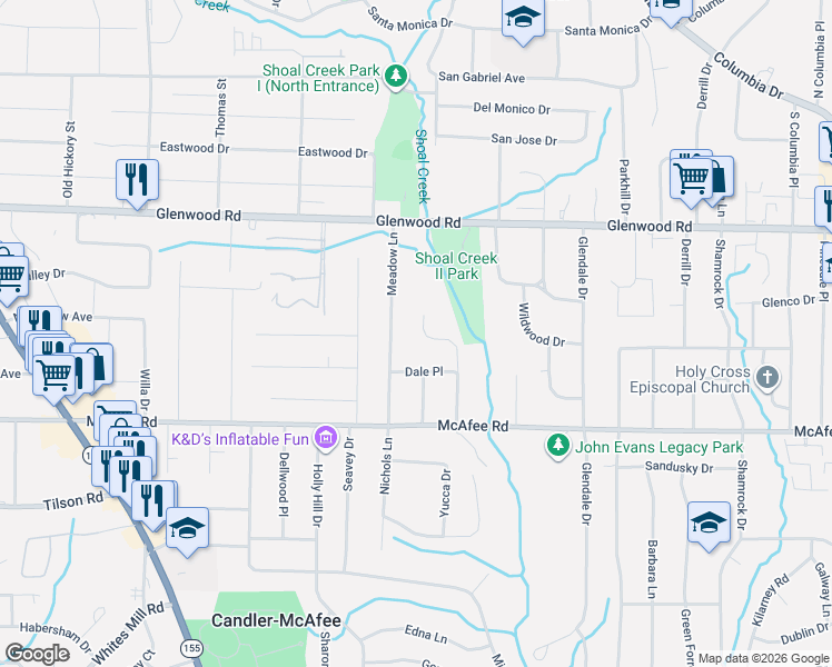 map of restaurants, bars, coffee shops, grocery stores, and more near 1887 Creekside Court in Decatur