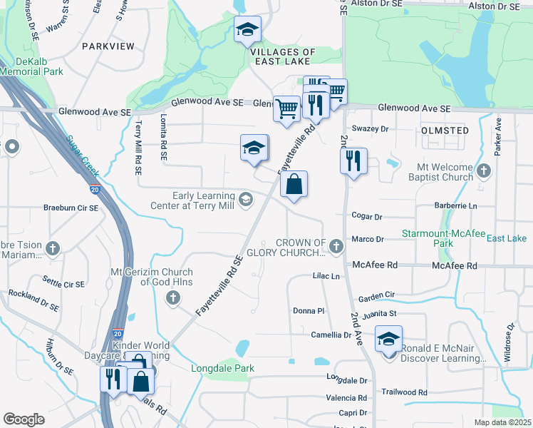 map of restaurants, bars, coffee shops, grocery stores, and more near 788 Fayetteville Road Southeast in Atlanta