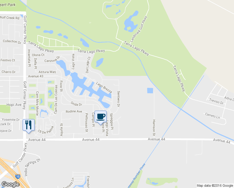 map of restaurants, bars, coffee shops, grocery stores, and more near 43277 Sentiero Drive in Indio
