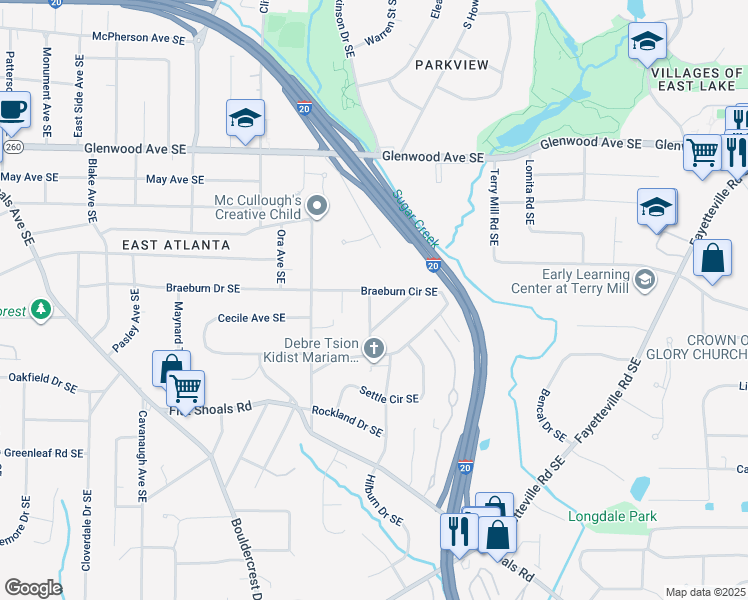 map of restaurants, bars, coffee shops, grocery stores, and more near 1977 Nash Avenue Southeast in Atlanta