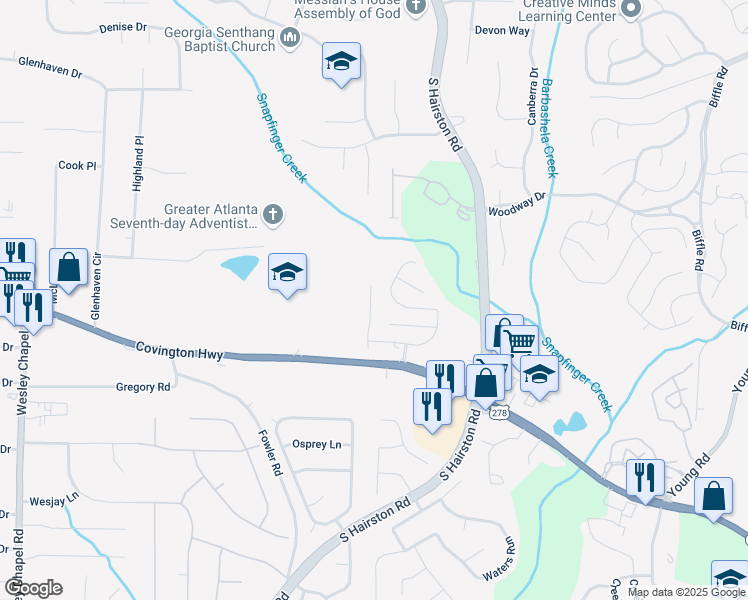 map of restaurants, bars, coffee shops, grocery stores, and more near 1823 Broadway Street in Decatur