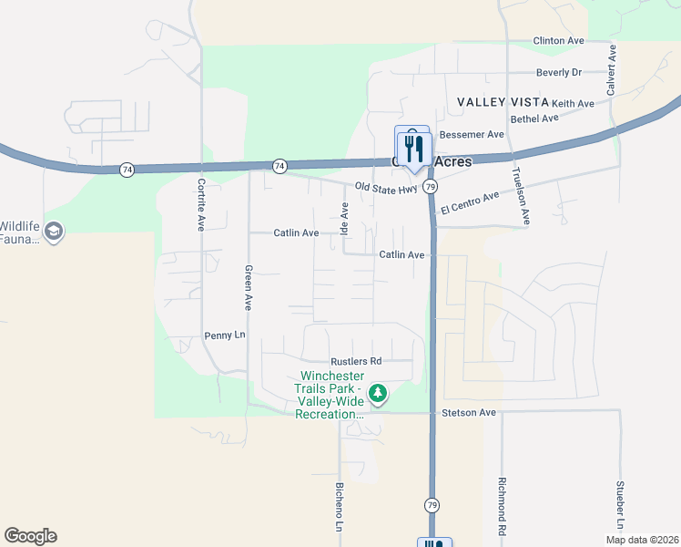 map of restaurants, bars, coffee shops, grocery stores, and more near 26610 Franklin Avenue in Hemet