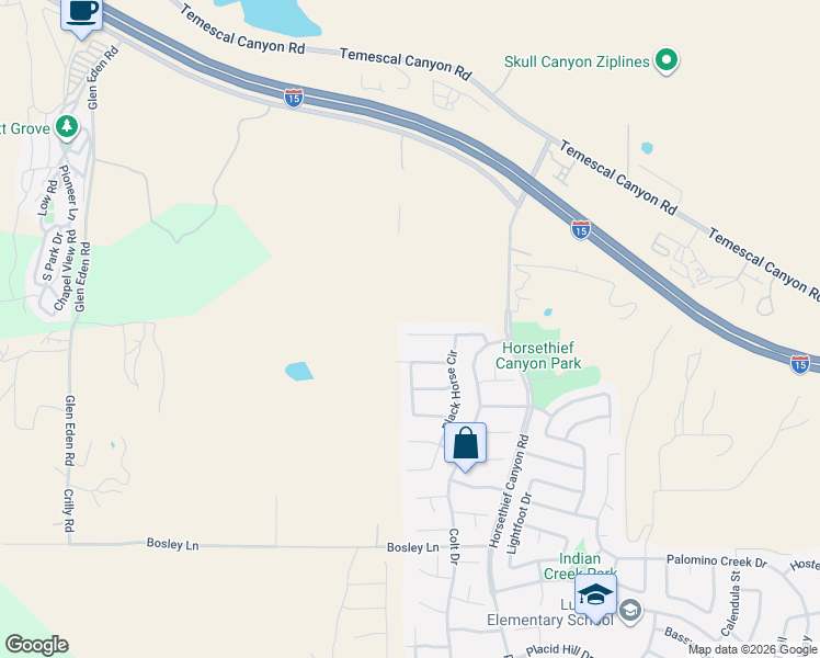 map of restaurants, bars, coffee shops, grocery stores, and more near 13010 Broken Bit Circle in Corona