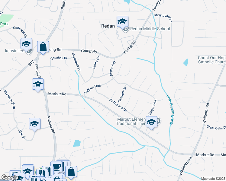 map of restaurants, bars, coffee shops, grocery stores, and more near 1878 Taffeta Cove in Lithonia