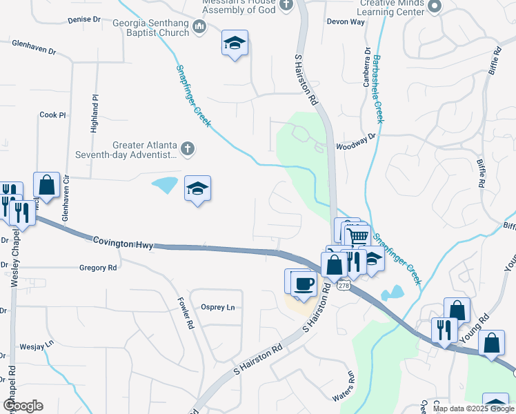 map of restaurants, bars, coffee shops, grocery stores, and more near 1823 Broadway Street in Decatur