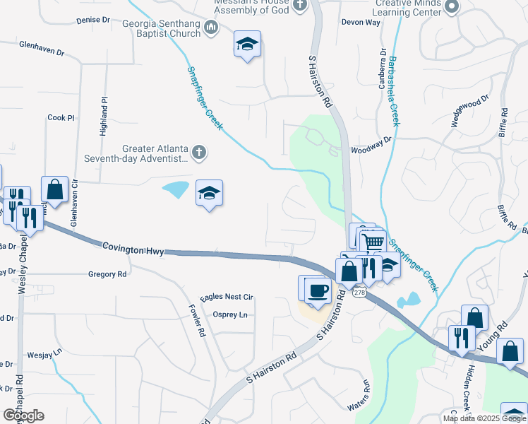 map of restaurants, bars, coffee shops, grocery stores, and more near 1823 Broadway Street in Decatur