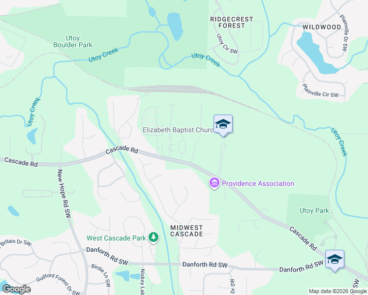 map of restaurants, bars, coffee shops, grocery stores, and more near 4355 Cascade Road in Atlanta