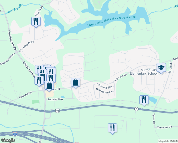 map of restaurants, bars, coffee shops, grocery stores, and more near 1201 Big Tree Pointe in Villa Rica