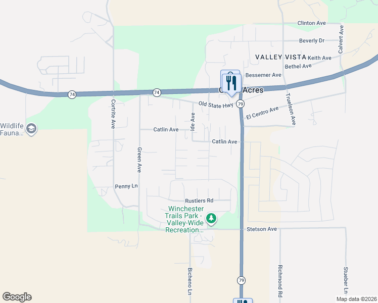 map of restaurants, bars, coffee shops, grocery stores, and more near 26610 Franklin Avenue in Hemet