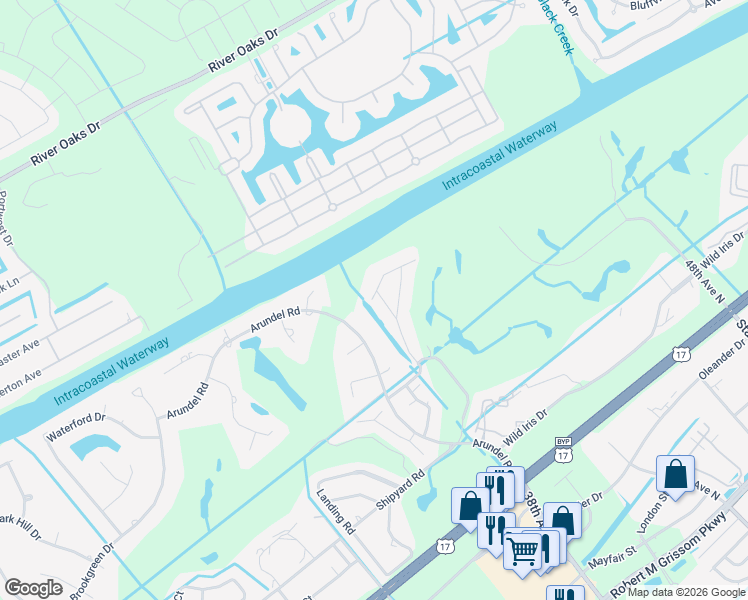 map of restaurants, bars, coffee shops, grocery stores, and more near 4088 Fairway Lakes Drive in Myrtle Beach