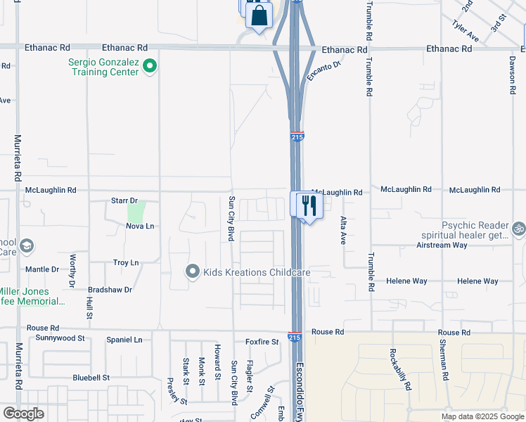 map of restaurants, bars, coffee shops, grocery stores, and more near 27830 Blaze Lane in Menifee