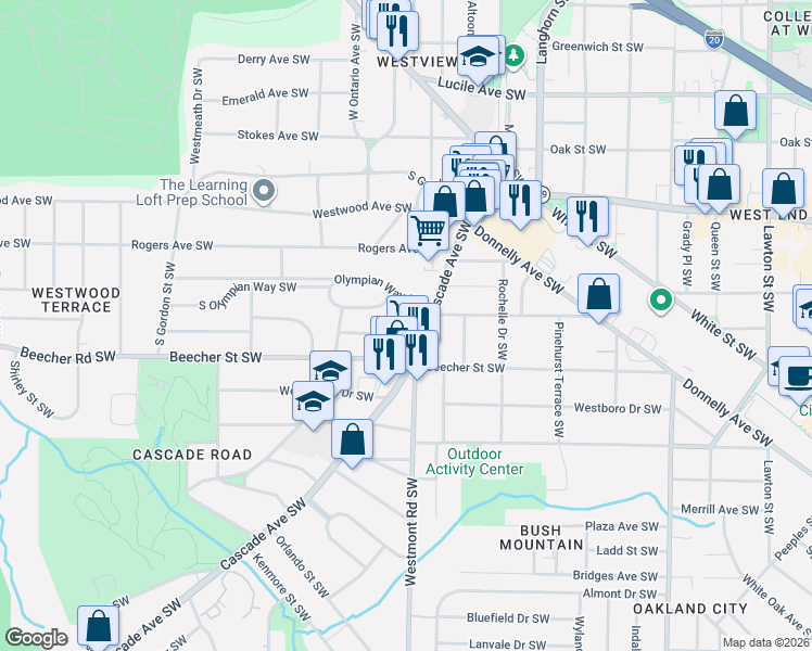 map of restaurants, bars, coffee shops, grocery stores, and more near 763 Cascade Rd in Atlanta