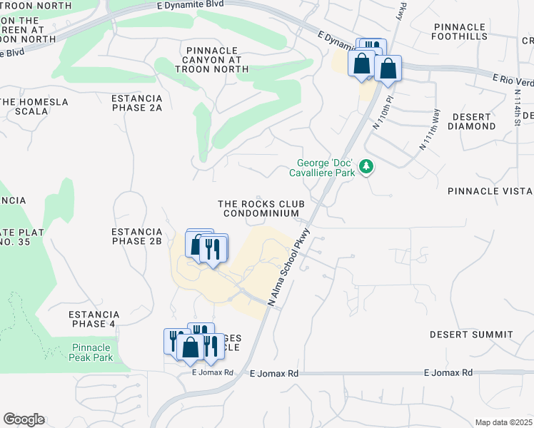 map of restaurants, bars, coffee shops, grocery stores, and more near 27440 North Alma School Parkway in Scottsdale