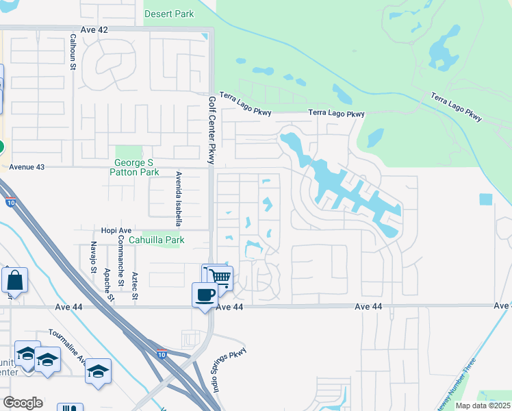 map of restaurants, bars, coffee shops, grocery stores, and more near 84136 Avenue 44 in Indio