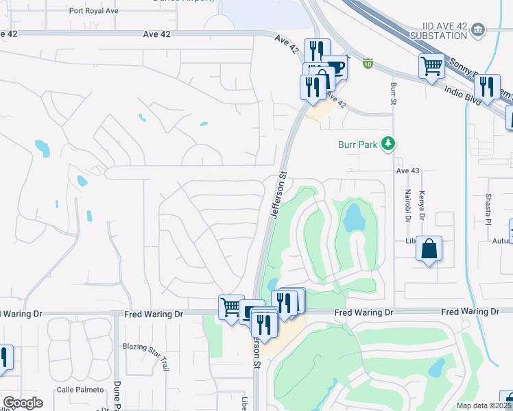 map of restaurants, bars, coffee shops, grocery stores, and more near 79962 Viento Drive in La Quinta