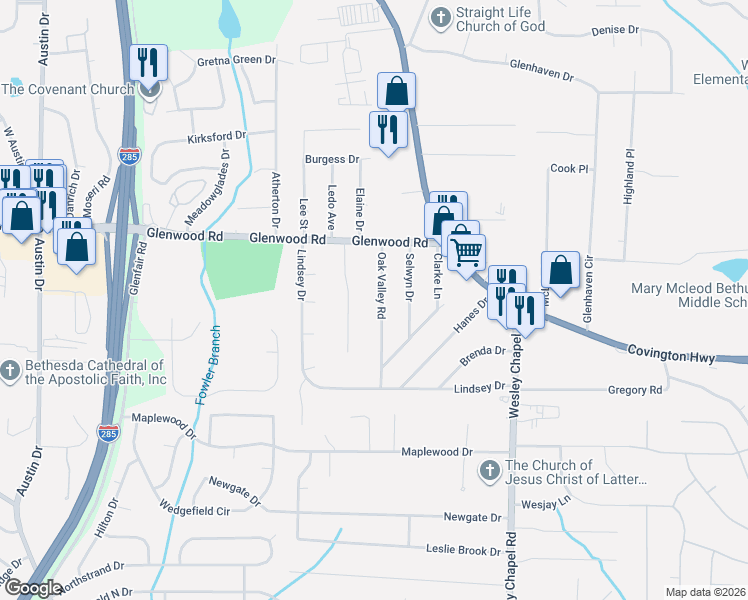 map of restaurants, bars, coffee shops, grocery stores, and more near 1902 Janet Lane in Decatur