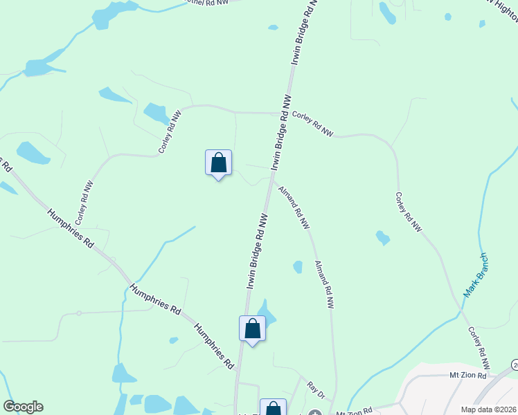map of restaurants, bars, coffee shops, grocery stores, and more near 3414 Irwin Bridge Road Northwest in Conyers