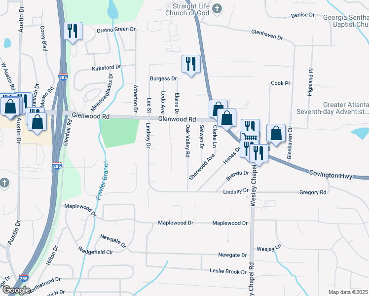 map of restaurants, bars, coffee shops, grocery stores, and more near 1907 Oak Valley Road in Decatur