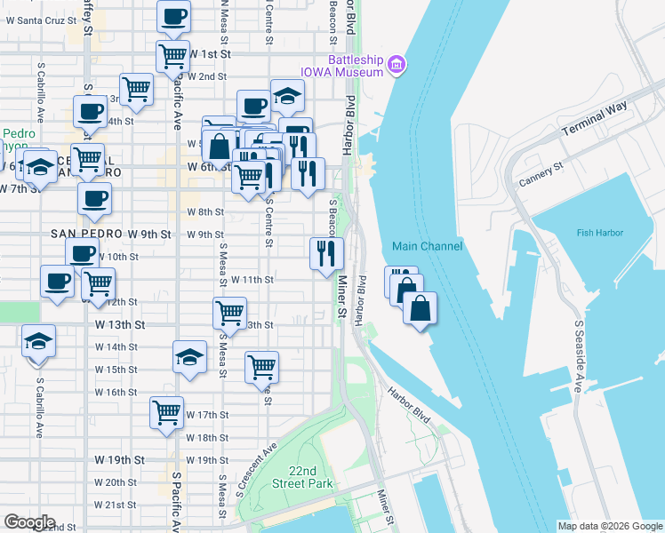map of restaurants, bars, coffee shops, grocery stores, and more near 1038 South Beacon Street in Los Angeles