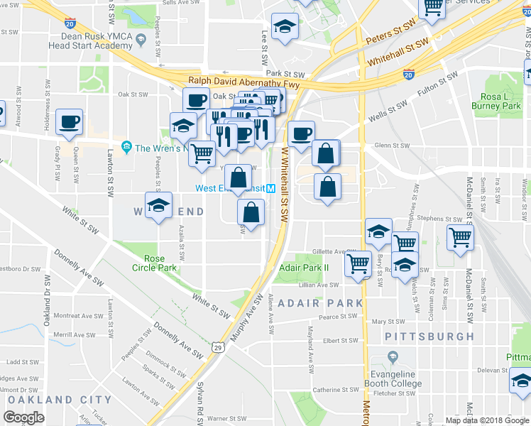 map of restaurants, bars, coffee shops, grocery stores, and more near 608 Lee Street Southwest in Atlanta