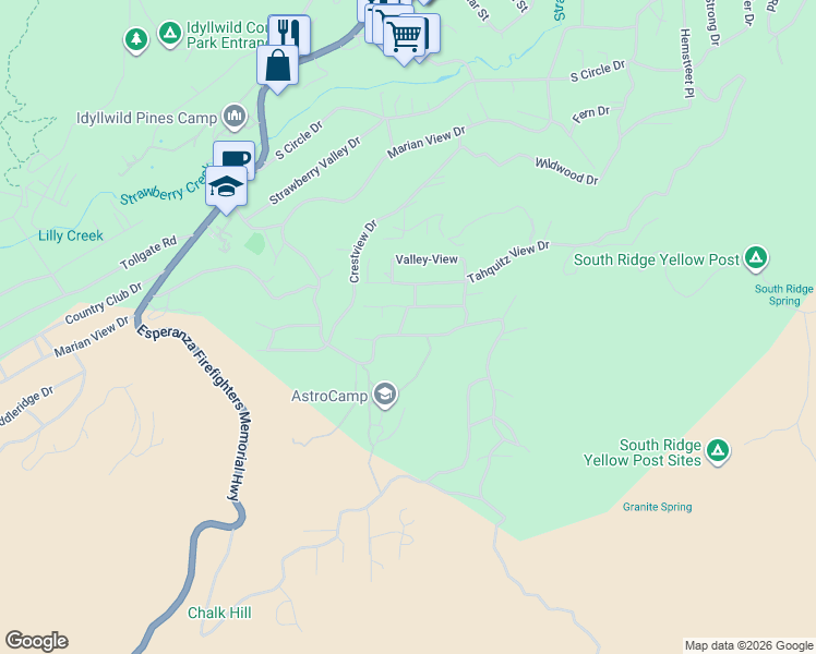 map of restaurants, bars, coffee shops, grocery stores, and more near 26650 Fairway Drive in Idyllwild-Pine Cove