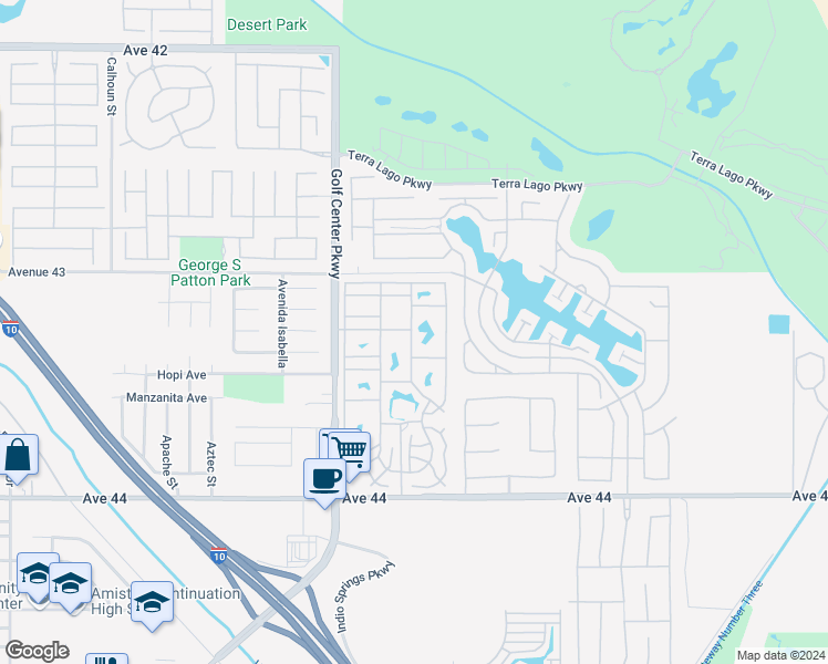 map of restaurants, bars, coffee shops, grocery stores, and more near 84136 Avenue 44 in Indio