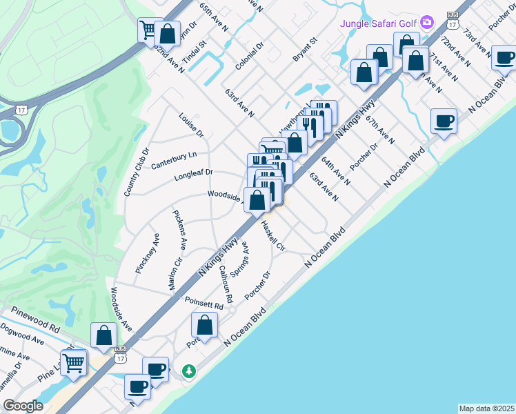 map of restaurants, bars, coffee shops, grocery stores, and more near 5905 U.S. 17 Business in Myrtle Beach