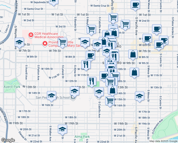 map of restaurants, bars, coffee shops, grocery stores, and more near 1014 South Meyler Street in Los Angeles