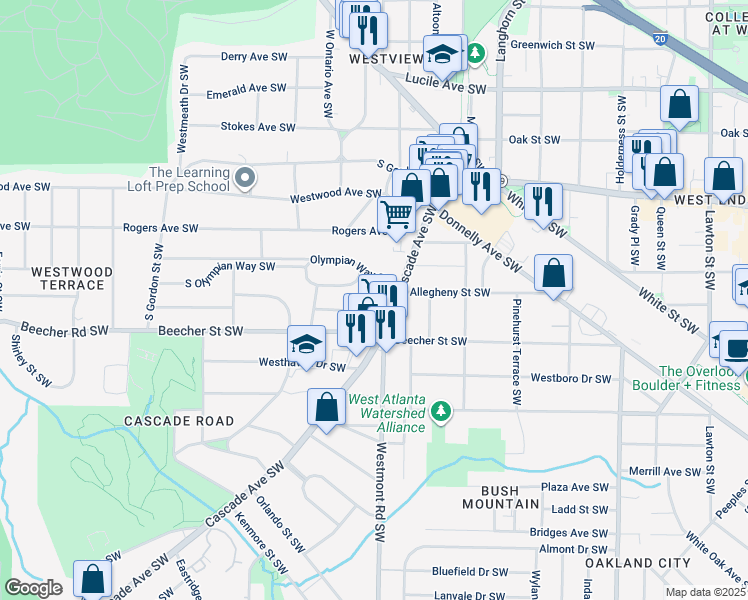 map of restaurants, bars, coffee shops, grocery stores, and more near 763 Cascade Avenue Southwest in Atlanta
