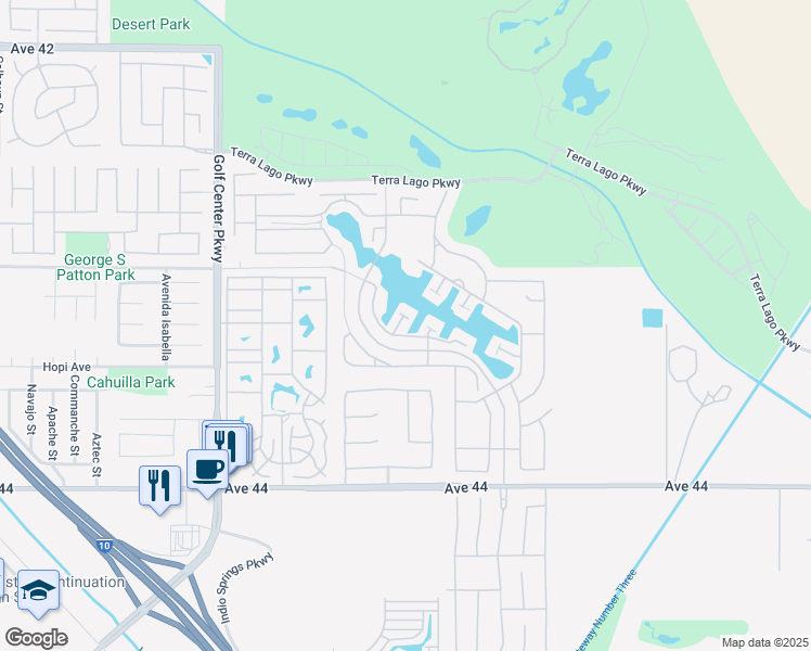 map of restaurants, bars, coffee shops, grocery stores, and more near 43240 Bacino Court in Indio