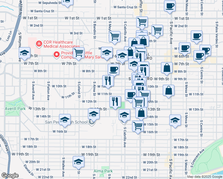 map of restaurants, bars, coffee shops, grocery stores, and more near 1014 South Meyler Street in Los Angeles