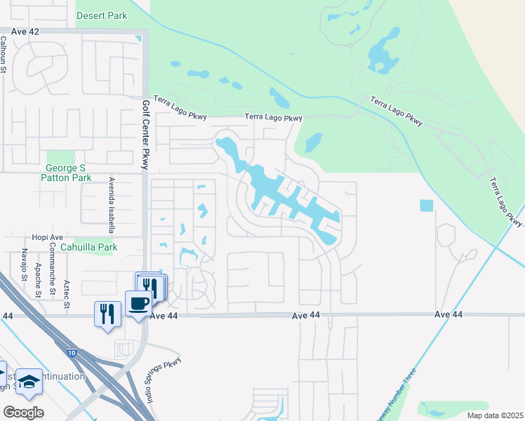 map of restaurants, bars, coffee shops, grocery stores, and more near 43240 Bacino Court in Indio