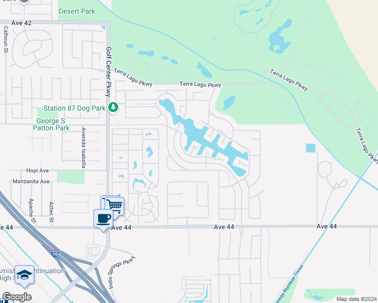 map of restaurants, bars, coffee shops, grocery stores, and more near 43253 Bacino Court in Indio