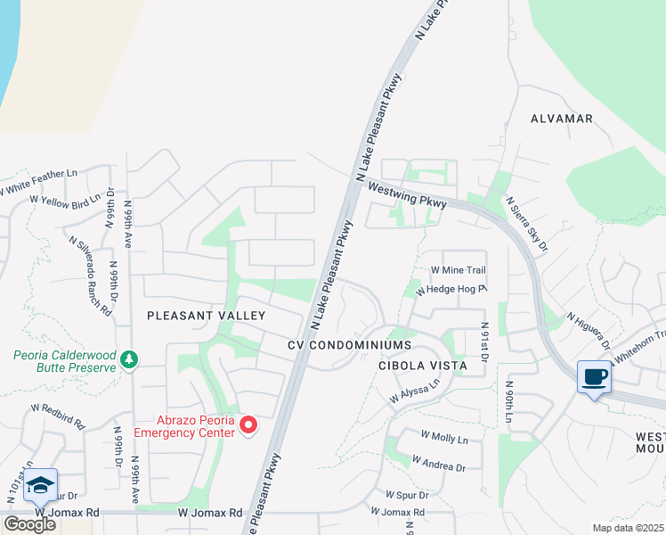 map of restaurants, bars, coffee shops, grocery stores, and more near 27501 North Lake Pleasant Parkway in Peoria