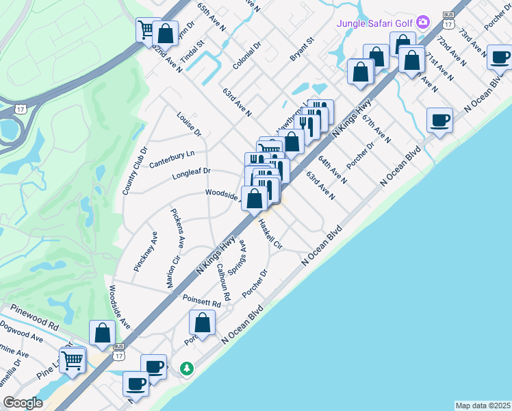 map of restaurants, bars, coffee shops, grocery stores, and more near 5905 U.S. 17 Business in Myrtle Beach