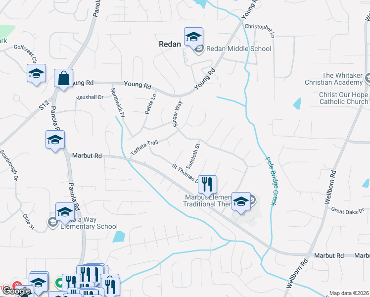 map of restaurants, bars, coffee shops, grocery stores, and more near 1891 Sailcloth Street in Lithonia