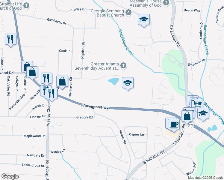 map of restaurants, bars, coffee shops, grocery stores, and more near 5148 Covington Highway in Decatur