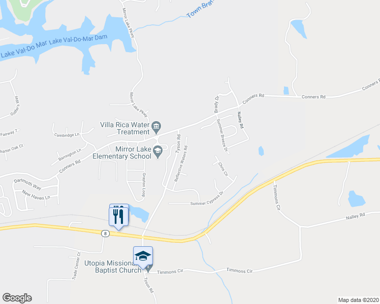 map of restaurants, bars, coffee shops, grocery stores, and more near 2022 Reflective Waters Road in Villa Rica