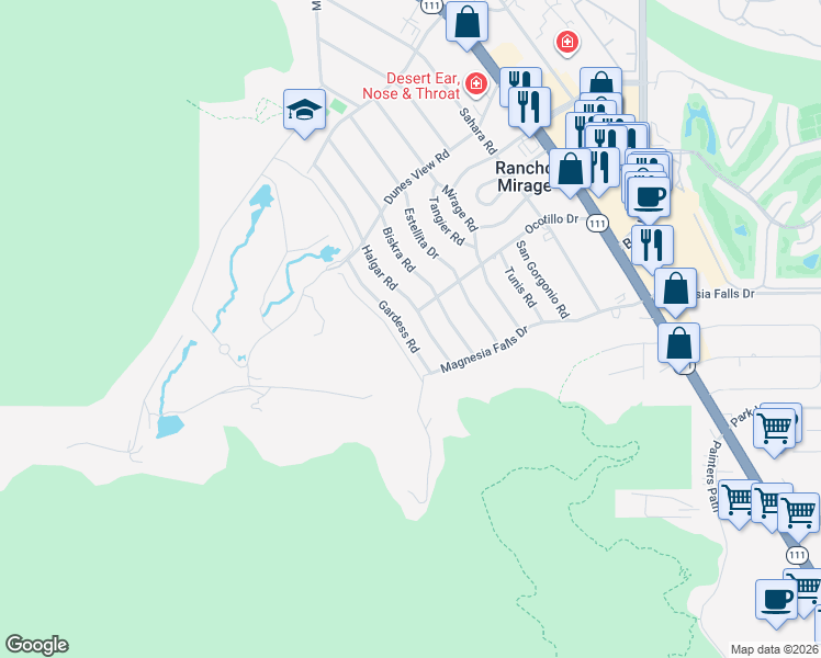 map of restaurants, bars, coffee shops, grocery stores, and more near 71481 Gardess Road in Rancho Mirage