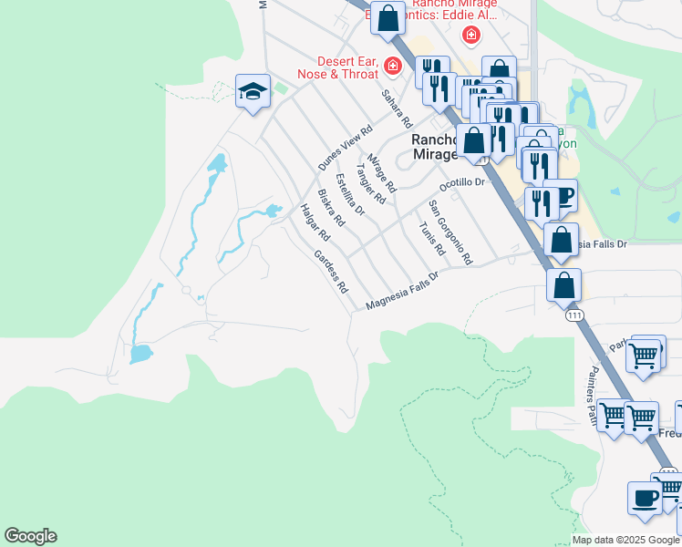 map of restaurants, bars, coffee shops, grocery stores, and more near 71520 Gardess Road in Rancho Mirage