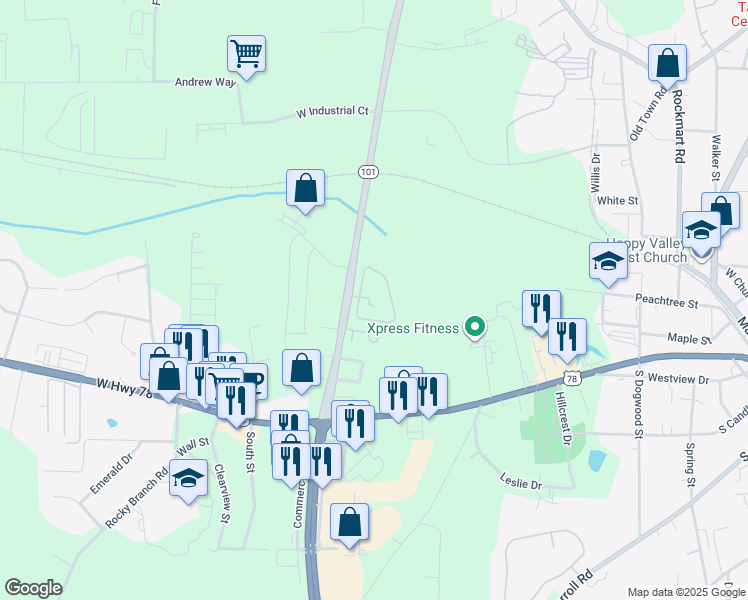 map of restaurants, bars, coffee shops, grocery stores, and more near 200270 Industrial Boulevard in Villa Rica
