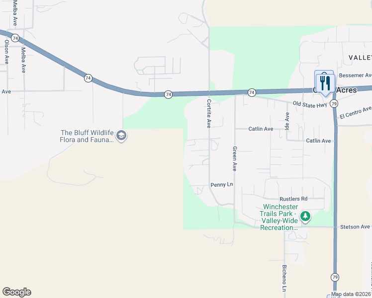 map of restaurants, bars, coffee shops, grocery stores, and more near 26613 Cortrite Avenue in Hemet